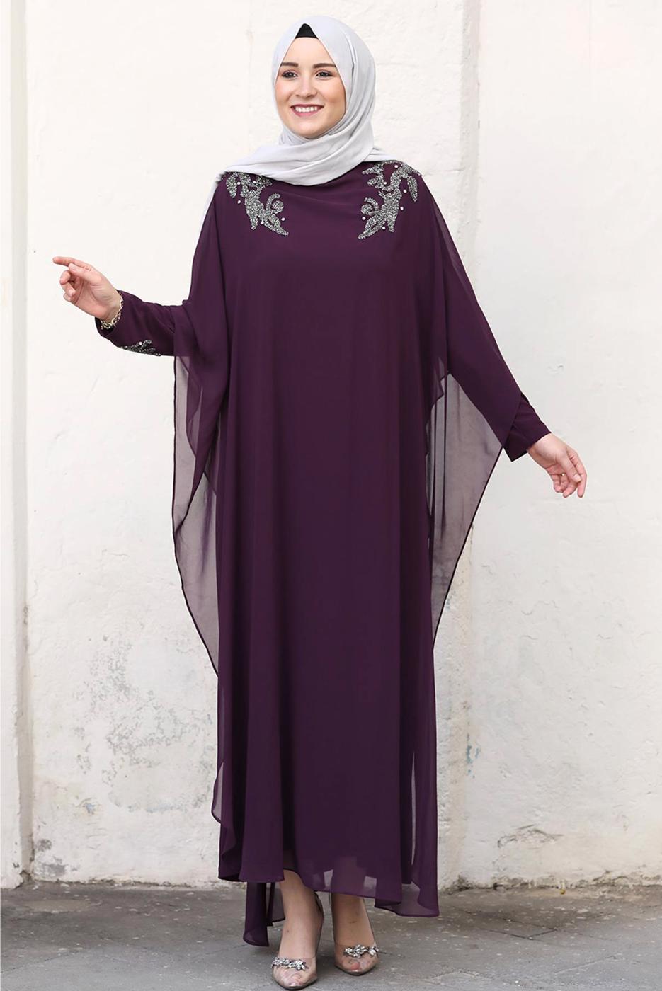 Hijab clothing PLUM EVENING DRESS WITH CAPE T 4031