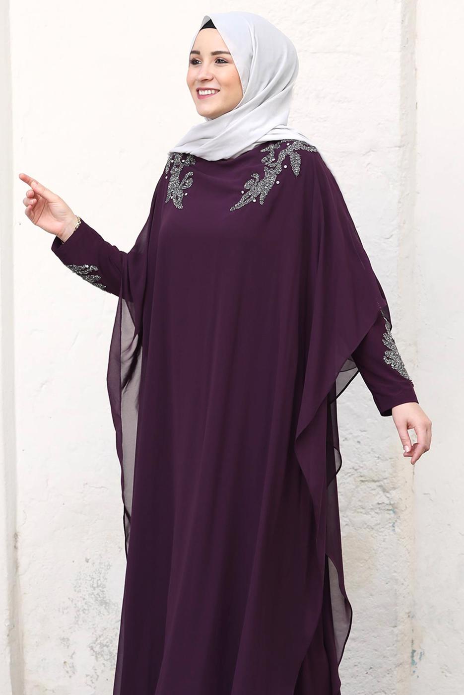 Hijab clothing PLUM EVENING DRESS WITH CAPE T 4031