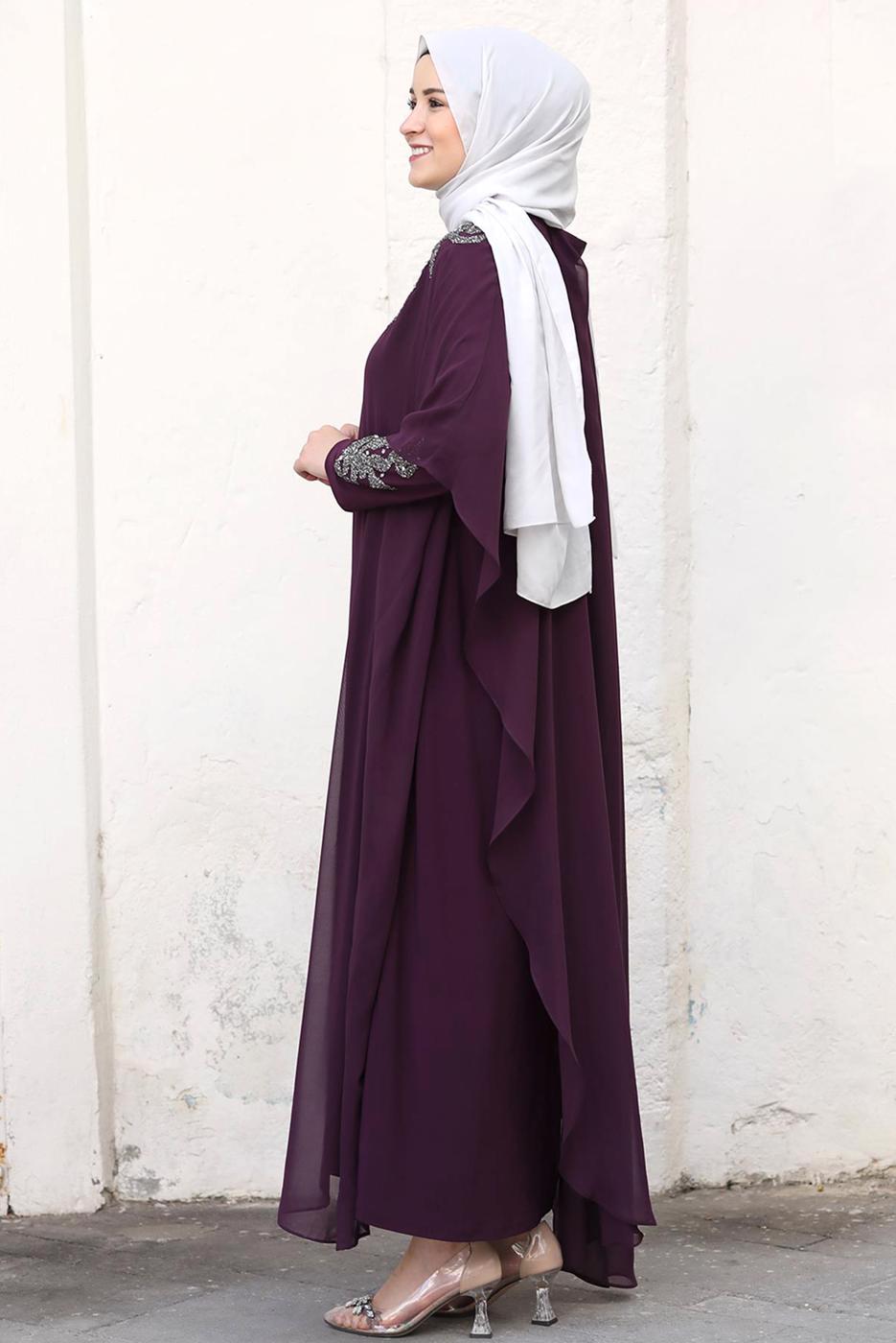Hijab clothing PLUM EVENING DRESS WITH CAPE T 4031