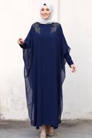 Tesettür giyim LACİVERT PELERİNLİ ABİYE ELBİSE T 4031
