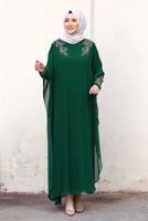 Tesettür giyim YEŞİL PELERİNLİ ABİYE ELBİSE T 4031