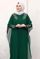 Tesettür giyim YEŞİL PELERİNLİ ABİYE ELBİSE T 4031