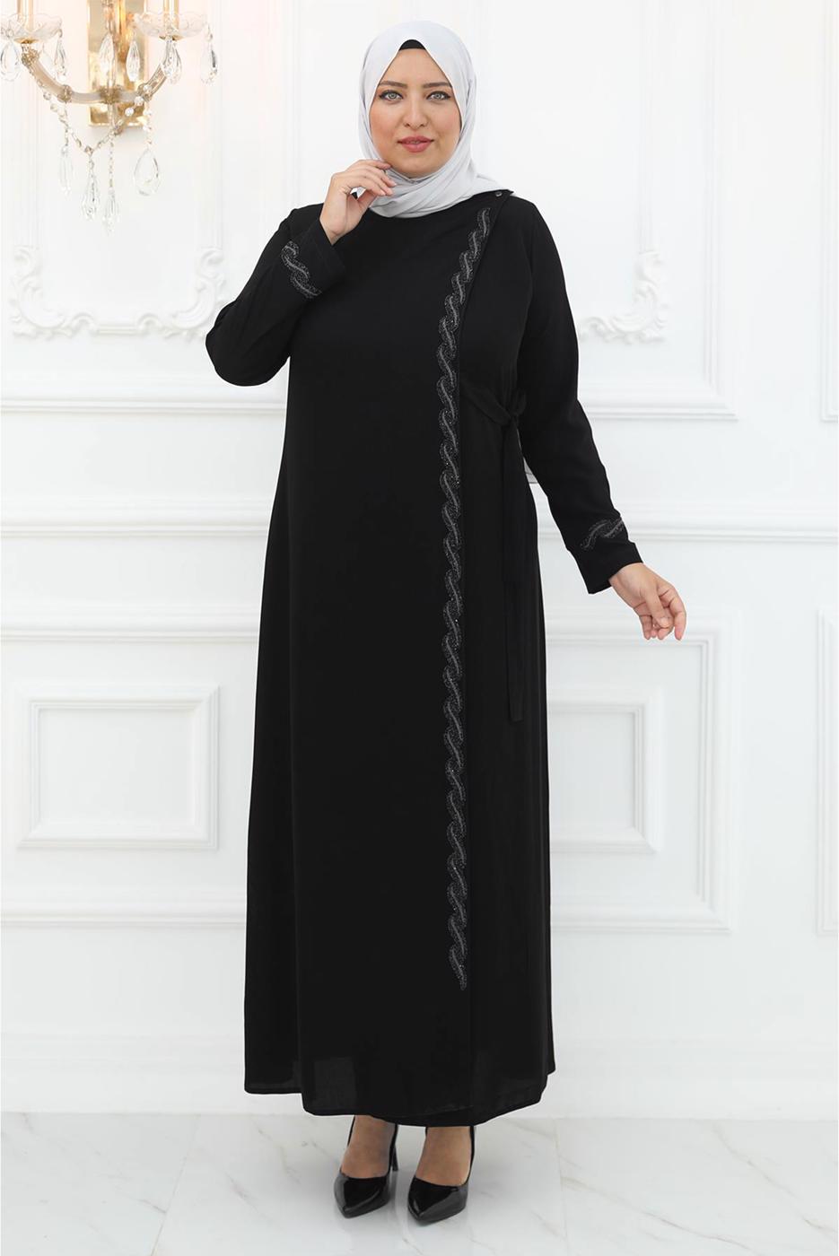 Tesettür giyim SİYAH TAŞLI ABİYE ELBİSE T 8821