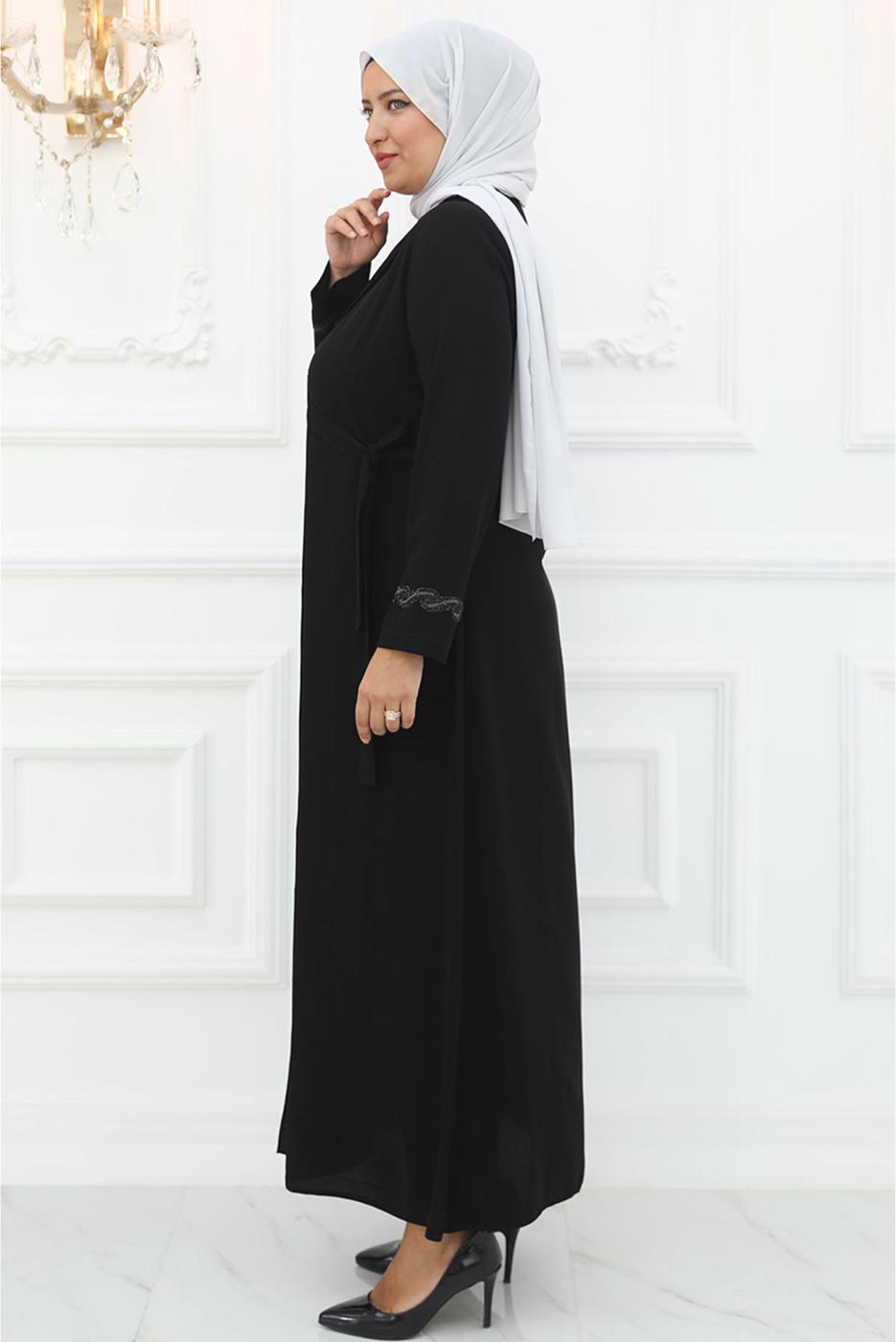 Tesettür giyim SİYAH TAŞLI ABİYE ELBİSE T 8821