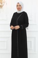 Tesettür giyim SİYAH TAŞLI ABİYE ELBİSE T 8821