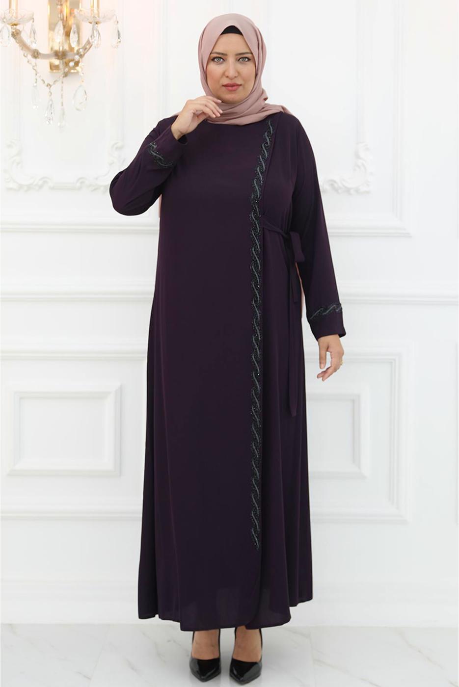 Tesettür giyim MÜRDÜM TAŞLI ABİYE ELBİSE T 8821