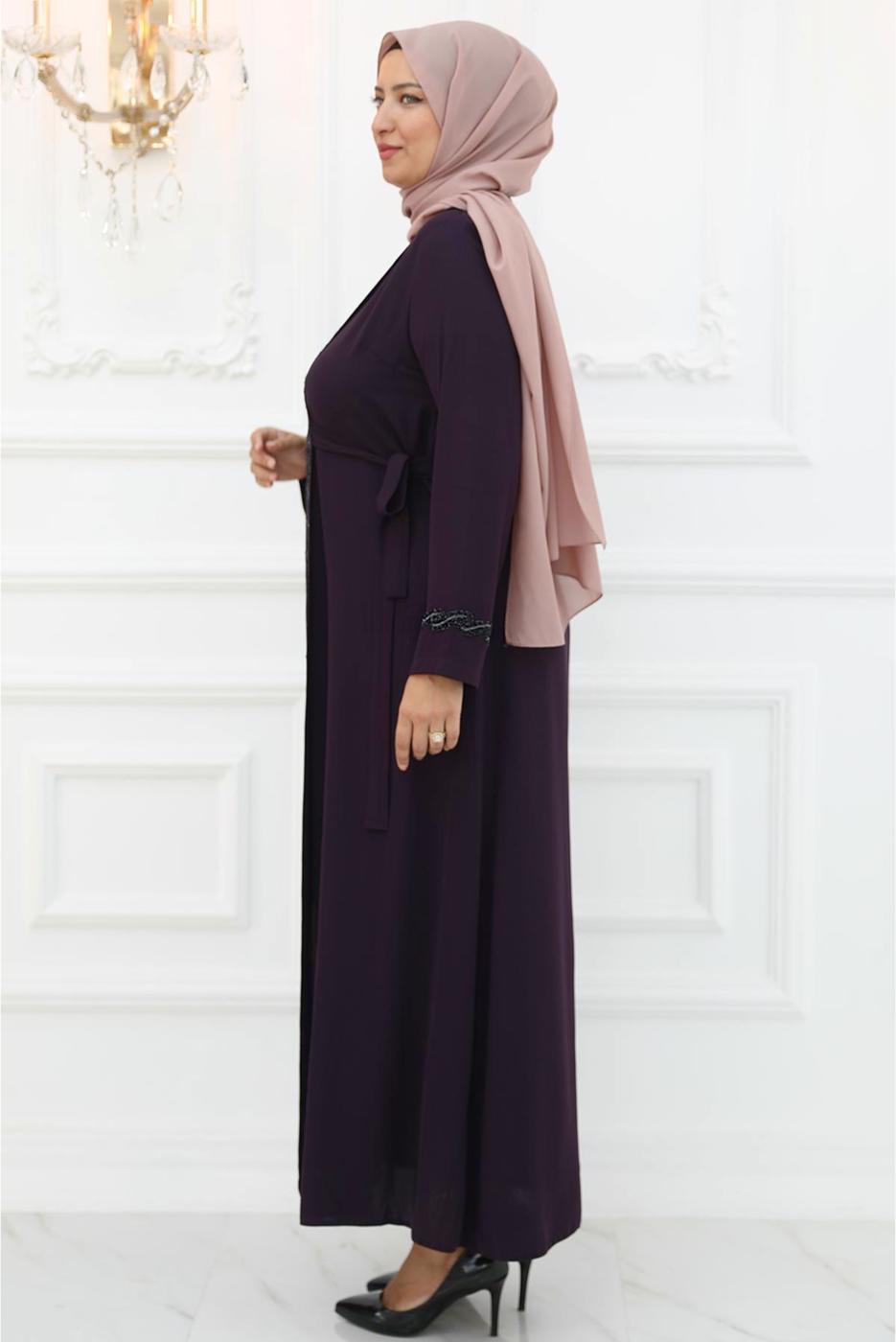 Tesettür giyim MÜRDÜM TAŞLI ABİYE ELBİSE T 8821