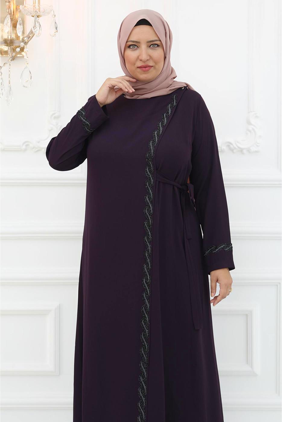 Tesettür giyim MÜRDÜM TAŞLI ABİYE ELBİSE T 8821