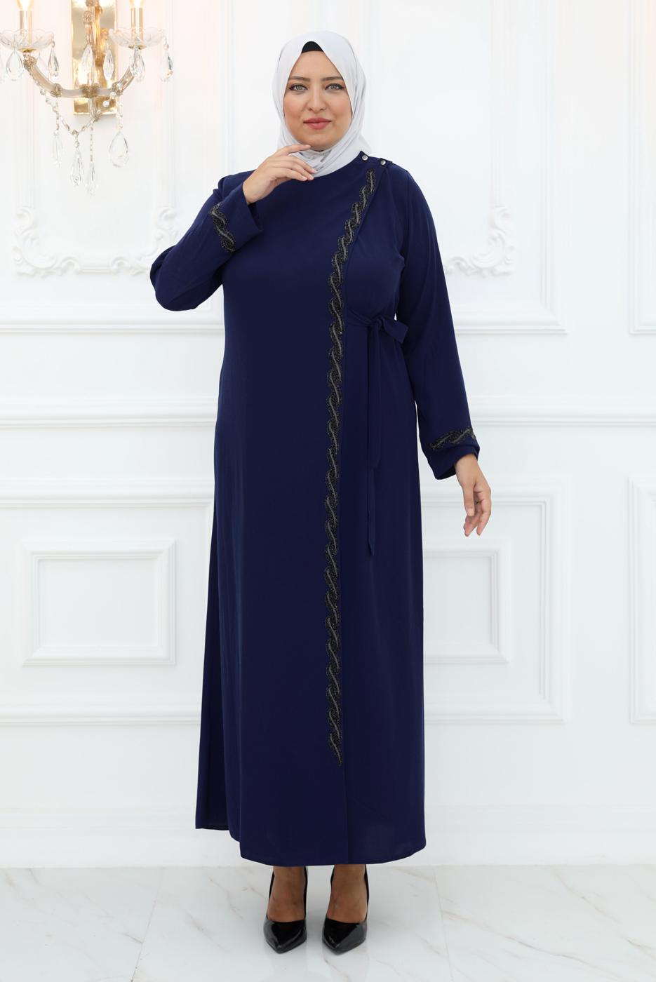 Tesettür giyim LACİVERT TAŞLI ABİYE ELBİSE T 8821