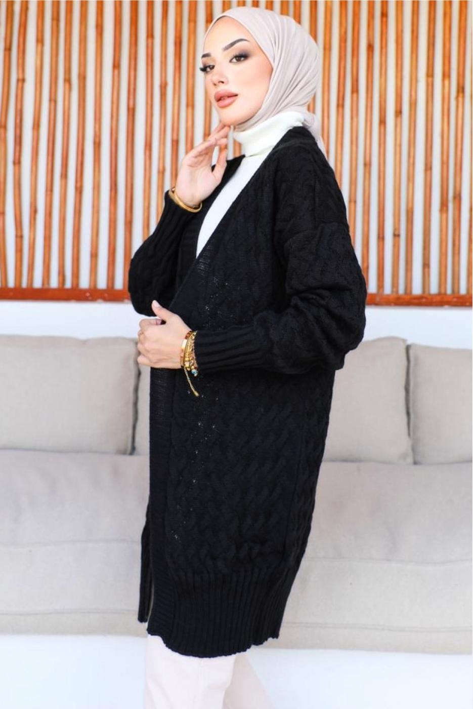 Tesettür giyim SİYAH TRİKO HIRKA T 0073