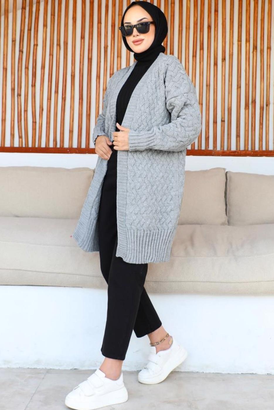 Tesettür giyim GRİ TRİKO HIRKA T 0073