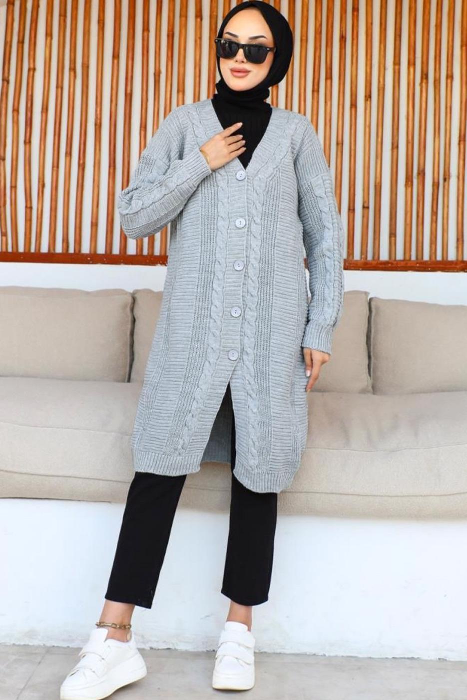 Tesettür giyim GRİ TRİKO HIRKA T 0073