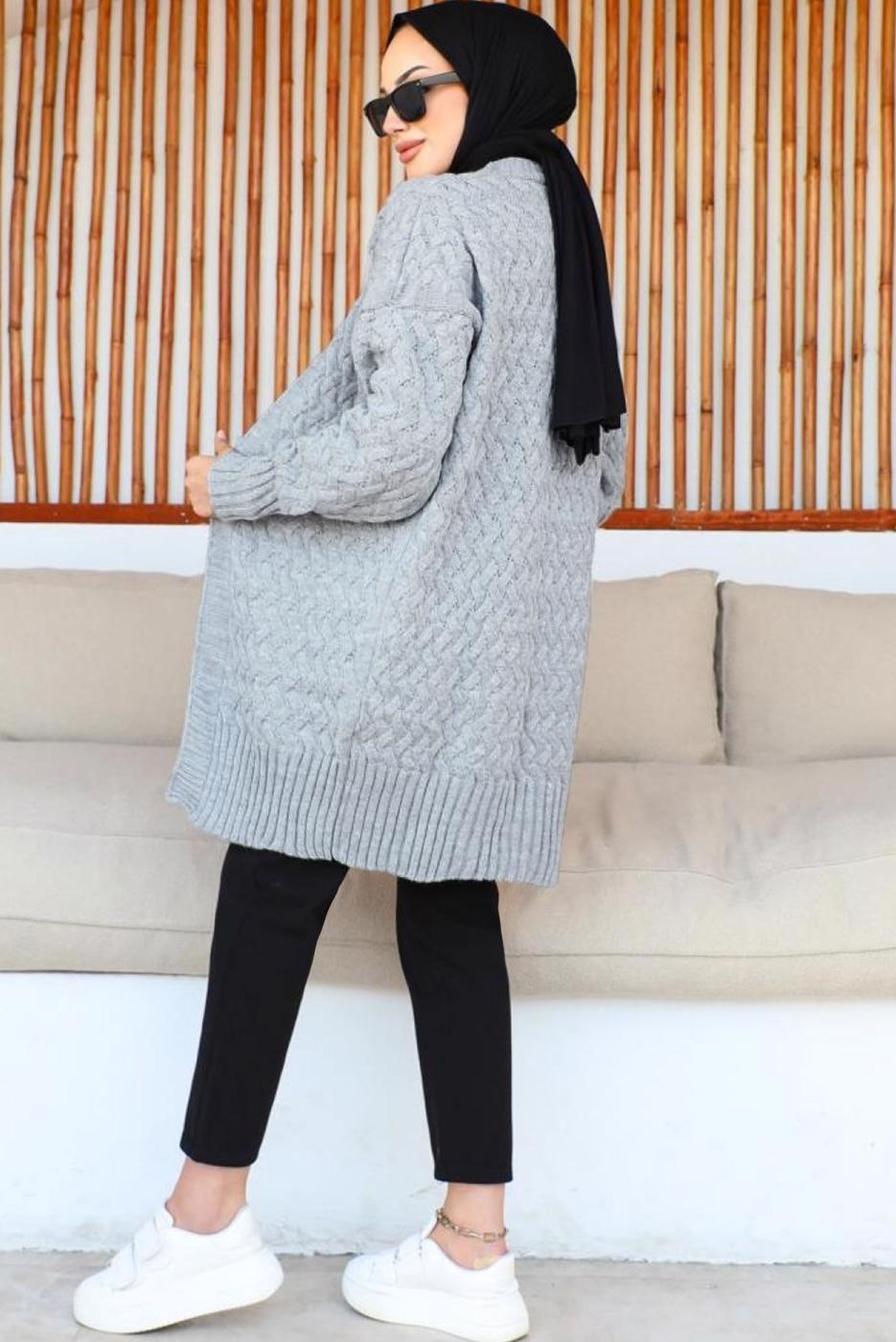 Tesettür giyim GRİ TRİKO HIRKA T 0073