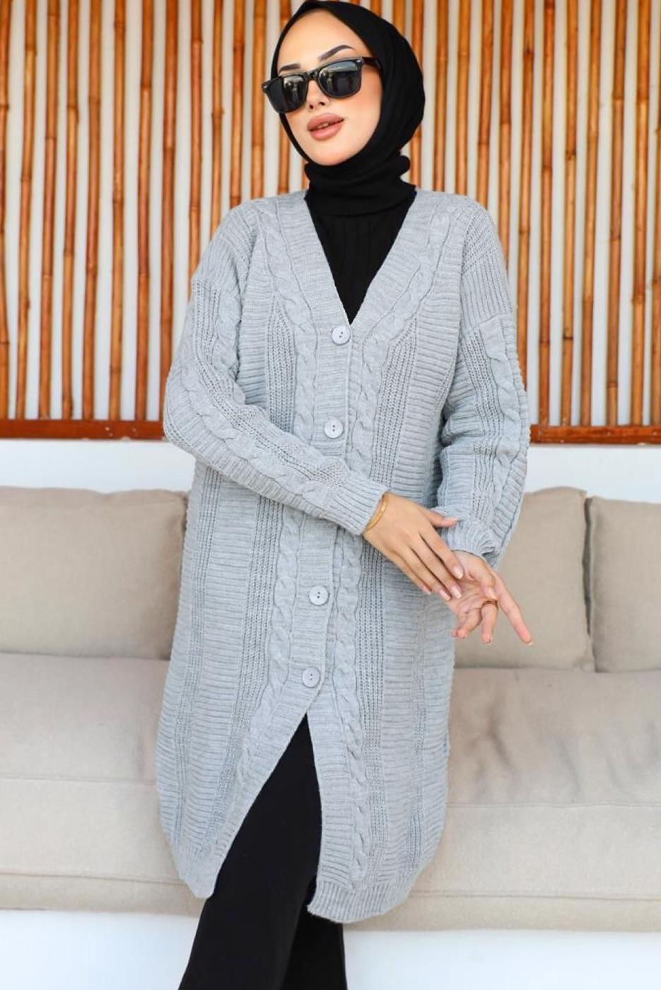 Tesettür giyim GRİ TRİKO HIRKA T 0073