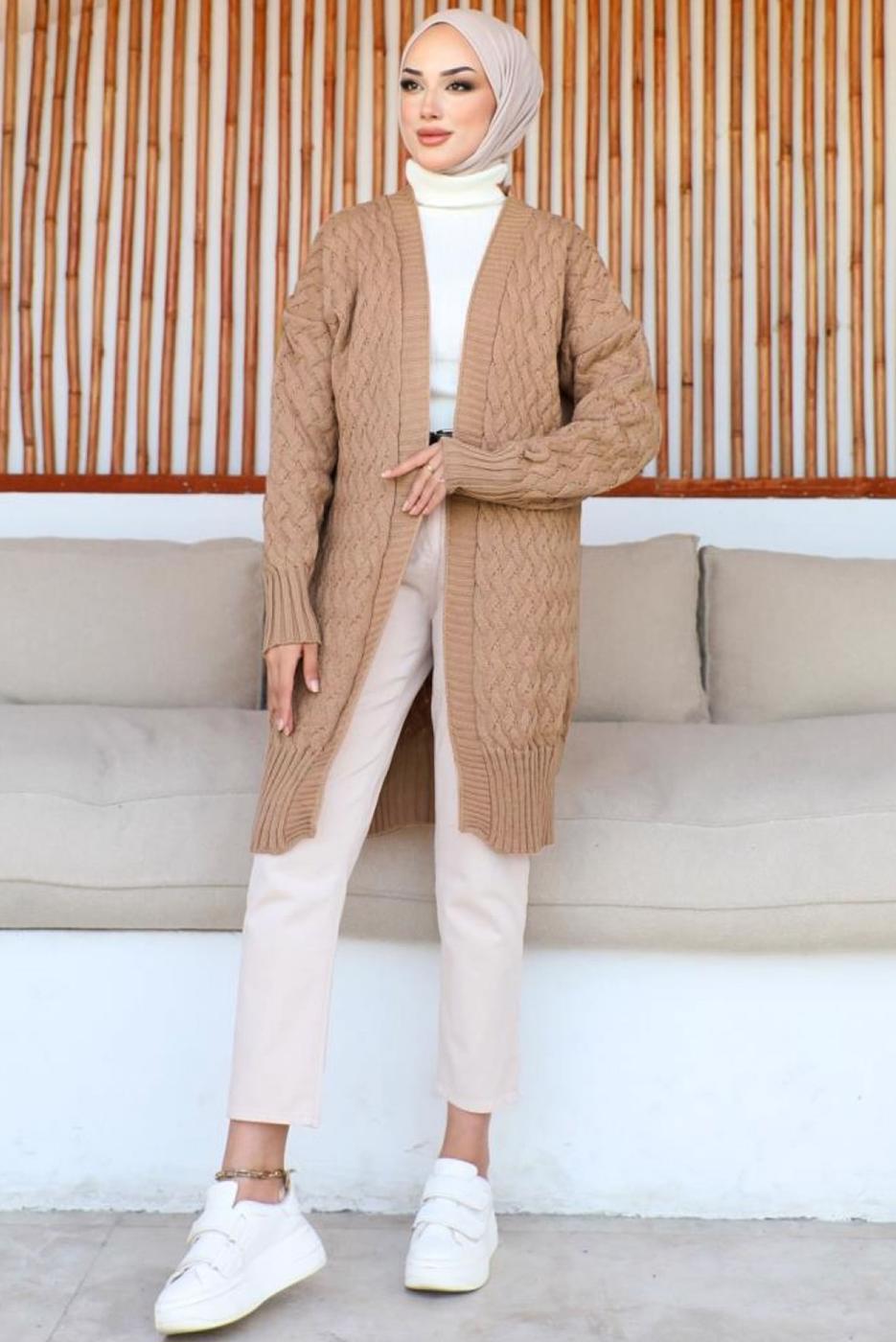 Hijab clothing BROWN KNITWEAR CARDIGAN T 0073