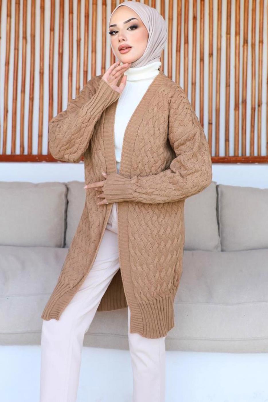 Hijab clothing BROWN KNITWEAR CARDIGAN T 0073