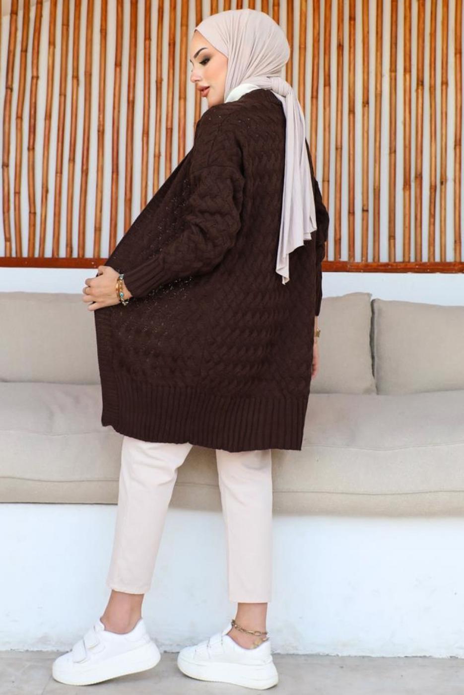 Tesettür giyim KAHVE TRİKO HIRKA T 0073