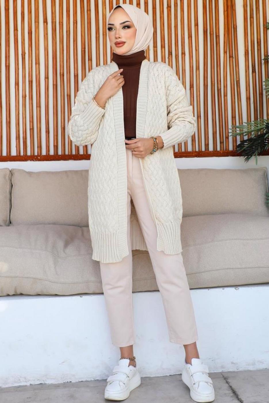 Tesettür giyim BEJ TRİKO HIRKA T 0073