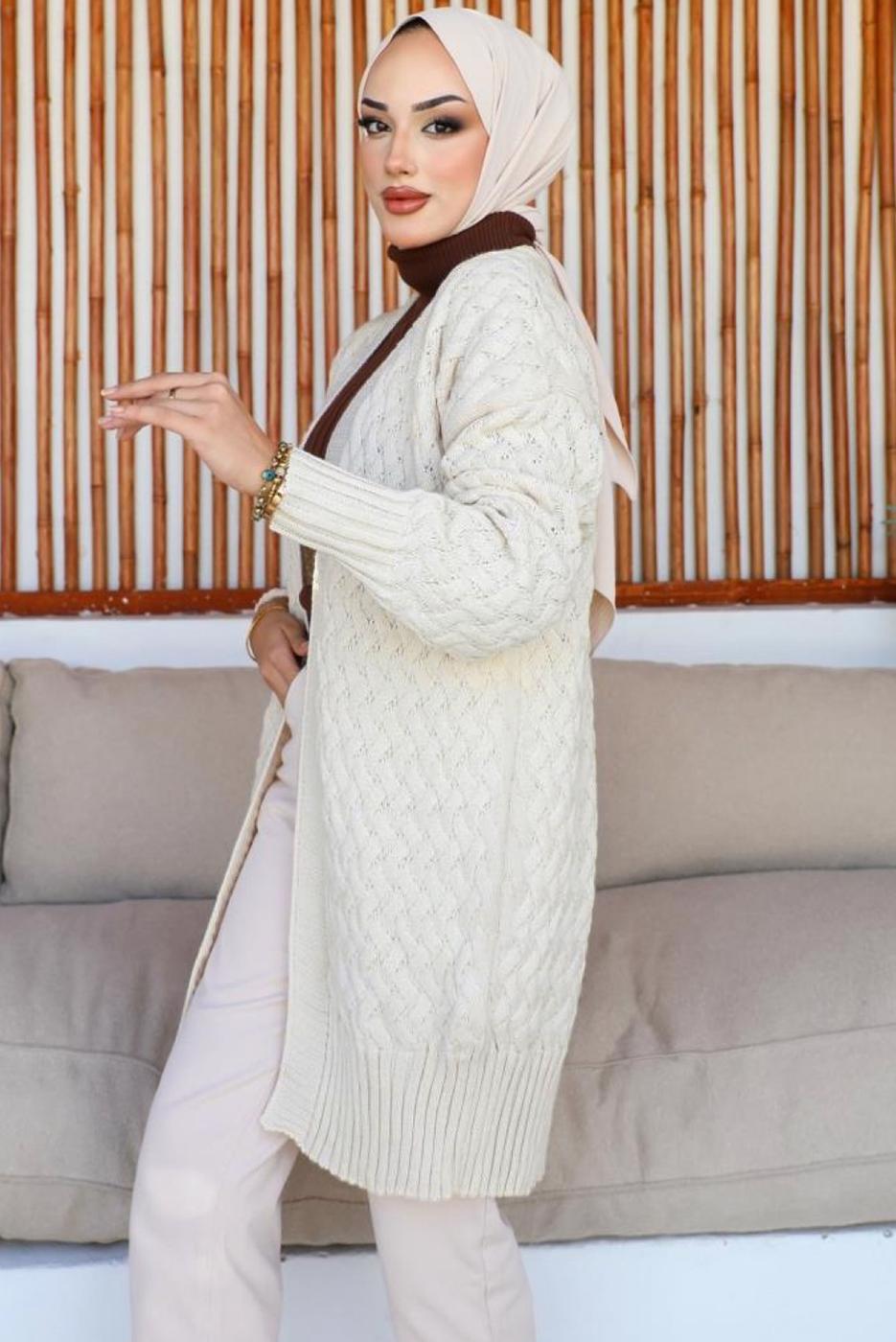 Tesettür giyim BEJ TRİKO HIRKA T 0073