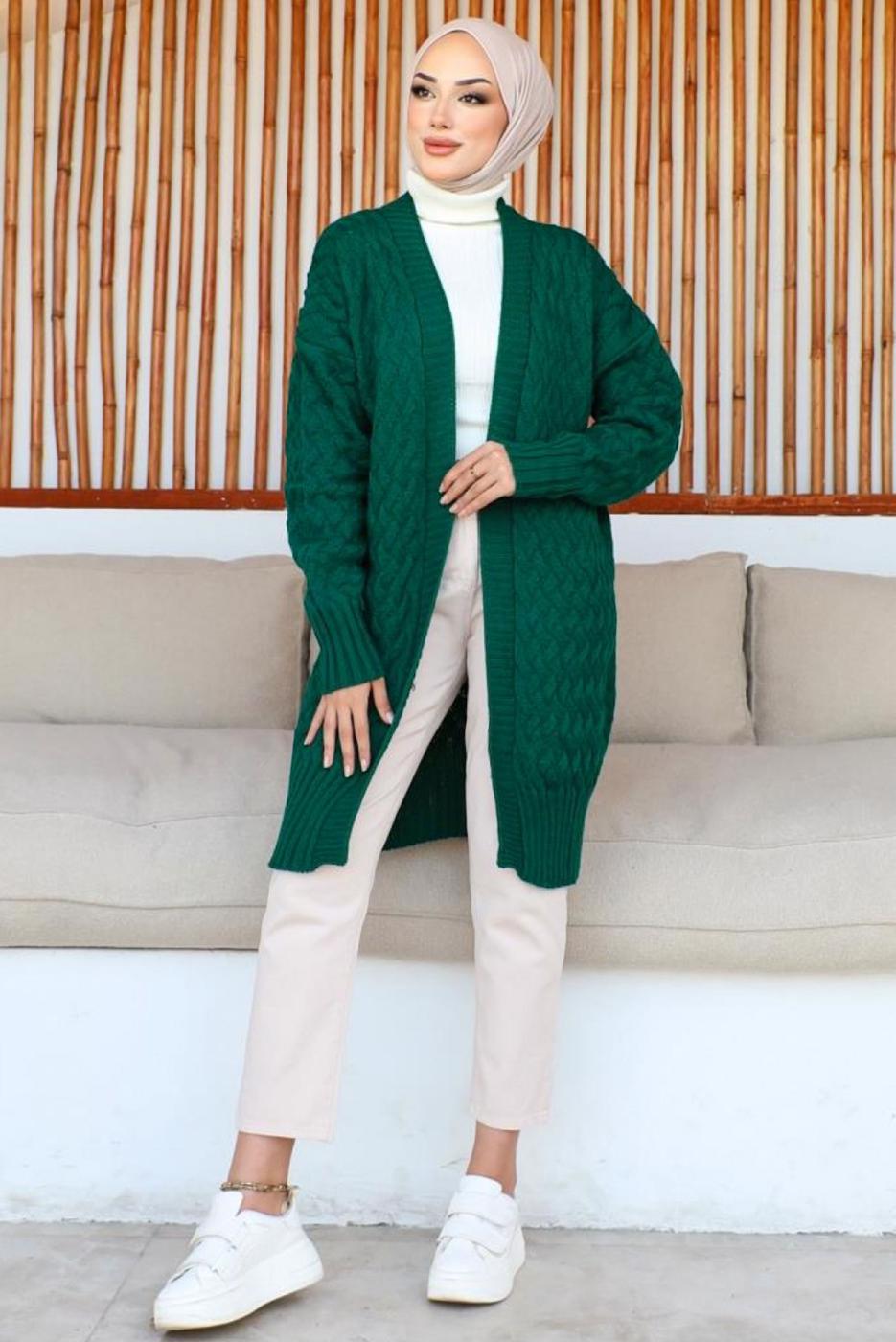 Tesettür giyim YEŞİL TRİKO HIRKA T 0073