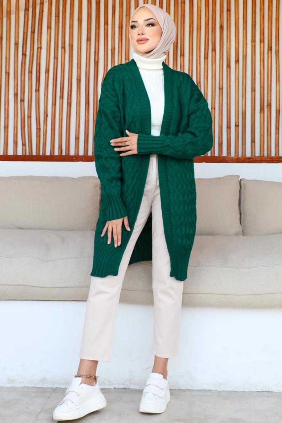 Tesettür giyim YEŞİL TRİKO HIRKA T 0073