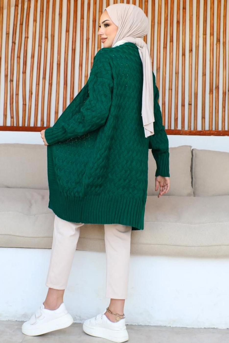 Tesettür giyim YEŞİL TRİKO HIRKA T 0073