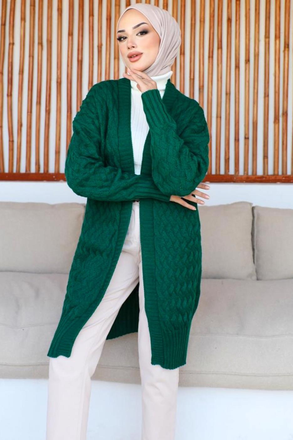 Tesettür giyim YEŞİL TRİKO HIRKA T 0073