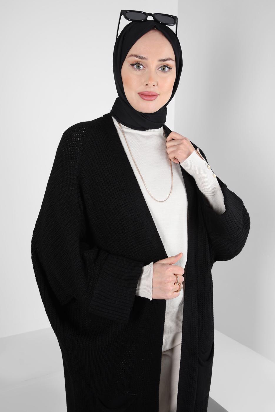 Vêtements hijab NOIR CARDIGAN EN MAILLE T 0103