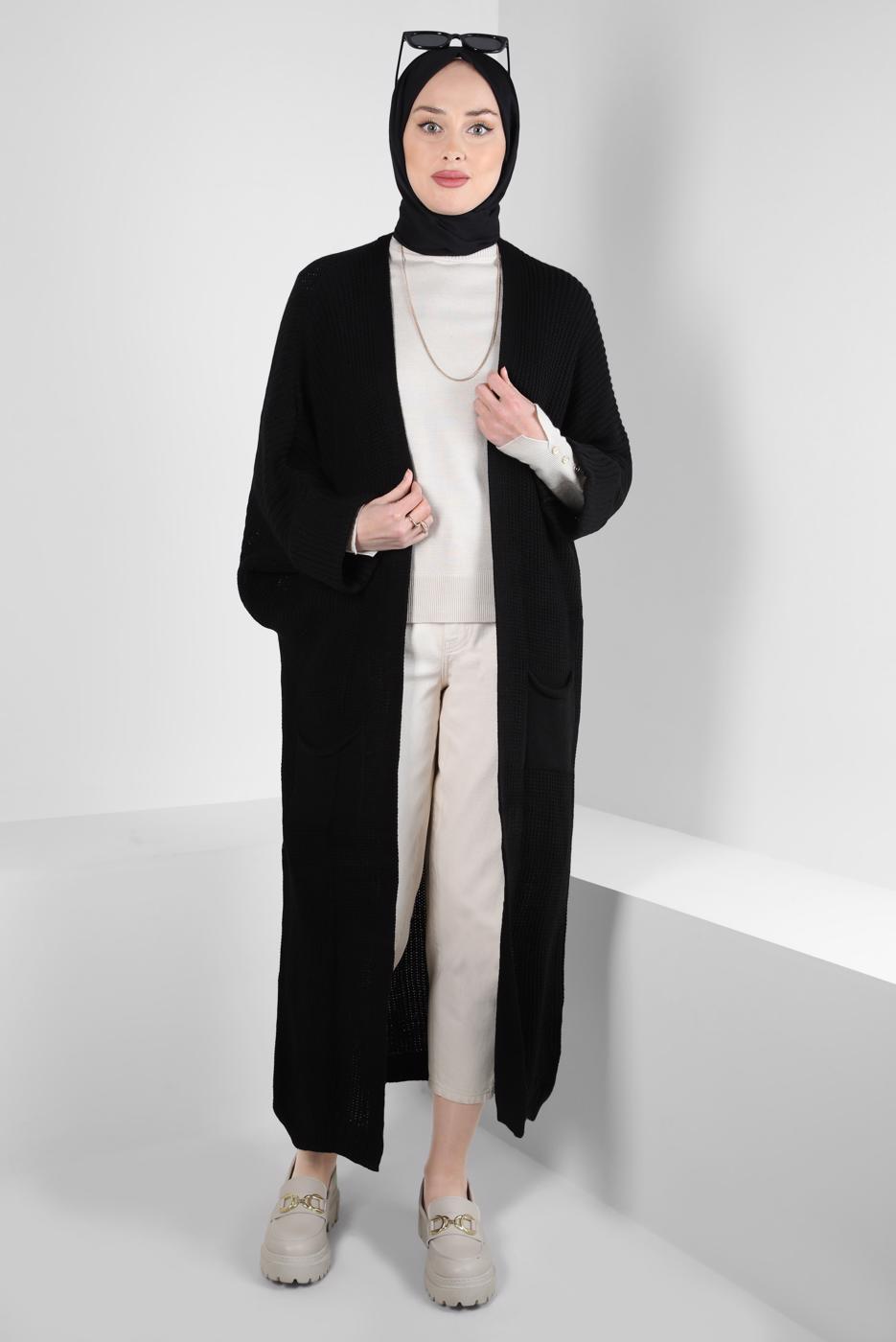 Vêtements hijab NOIR CARDIGAN EN MAILLE T 0103