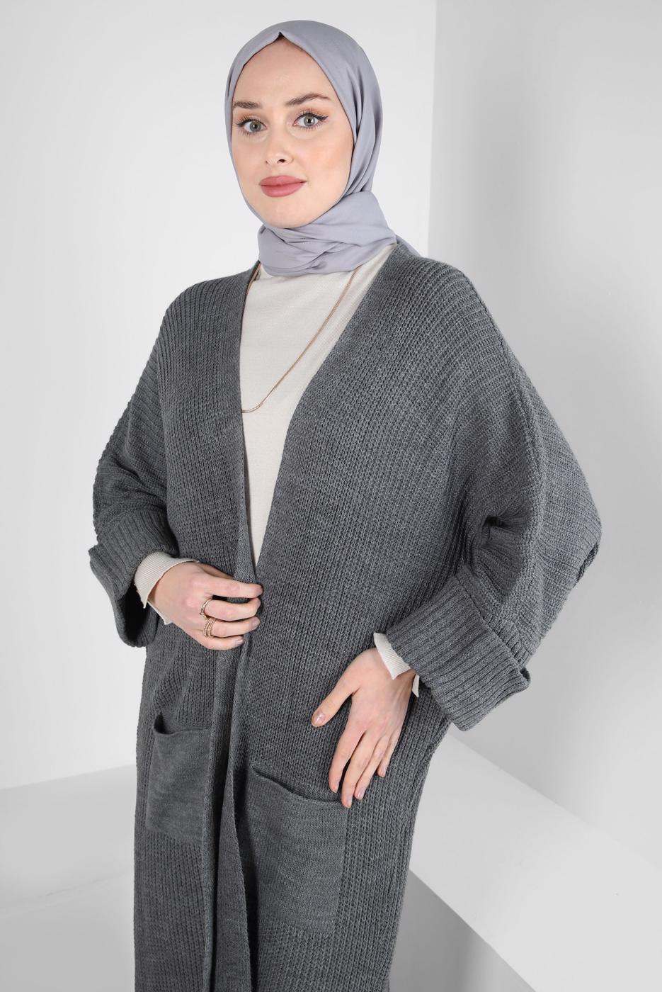 Hijab clothing GREY KNITWEAR CARDIGAN T 0103