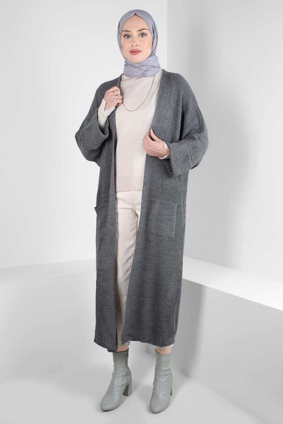 Hijab clothing GREY KNITWEAR CARDIGAN T 0103