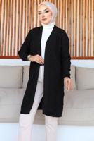 Tesettür giyim SİYAH KABARTMA DESENLİ TRİKO HIRKA T 0273