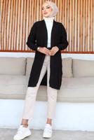 Tesettür giyim SİYAH KABARTMA DESENLİ TRİKO HIRKA T 0273