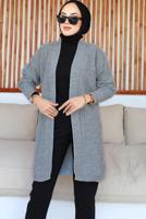 Tesettür giyim GRİ KABARTMA DESENLİ TRİKO HIRKA T 0273