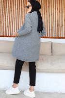 Tesettür giyim GRİ KABARTMA DESENLİ TRİKO HIRKA T 0273