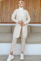 Tesettür giyim BEJ KABARTMA DESENLİ TRİKO HIRKA T 0273