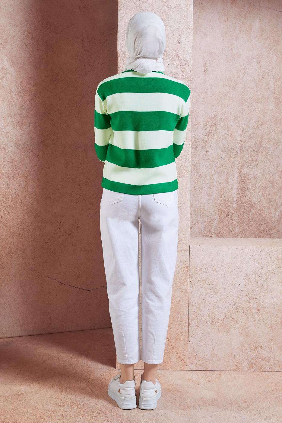 Hijab clothing GREEN STRIPED KNITWEAR CARDIGAN T 0503