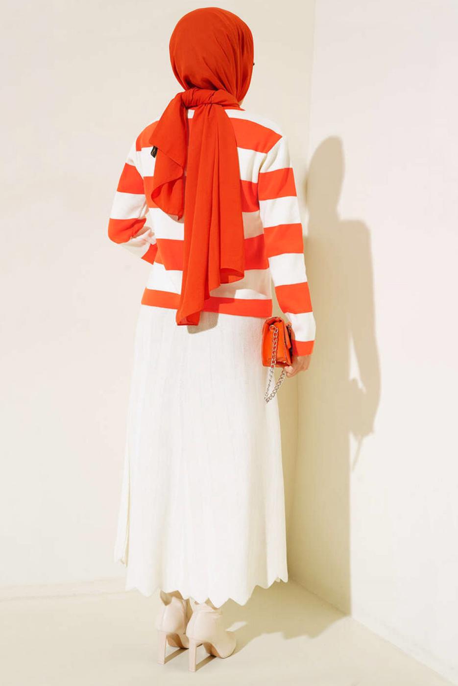 Hijab clothing ORANGE STRIPED KNITWEAR CARDIGAN T 0503