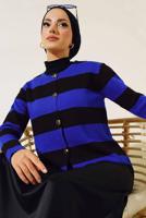 Tesettür giyim LACİVERT ÇİZGİLİ TRİKO HIRKA T 0503