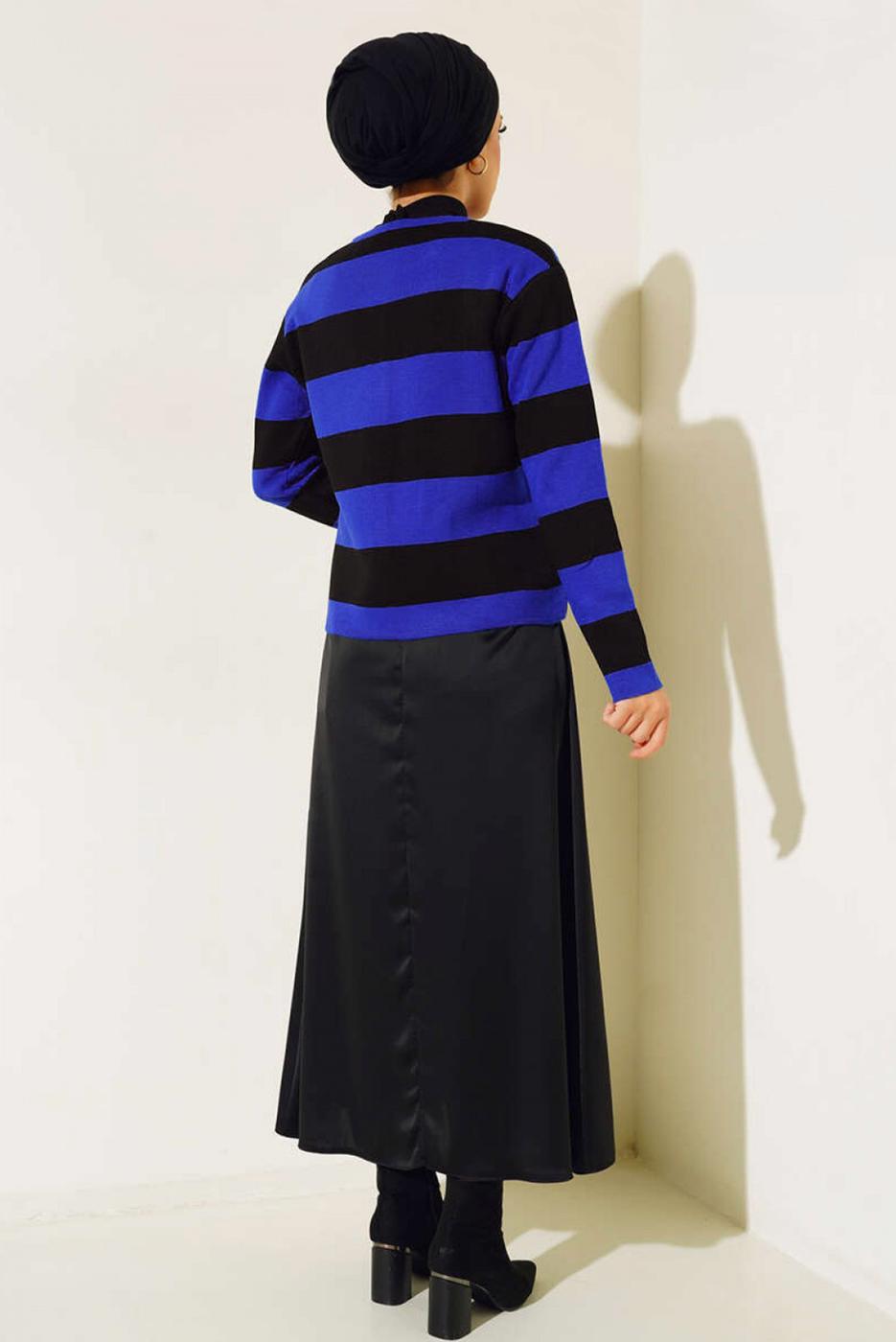 Tesettür giyim LACİVERT ÇİZGİLİ TRİKO HIRKA T 0503