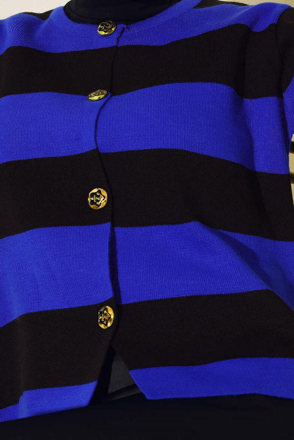 Tesettür giyim LACİVERT ÇİZGİLİ TRİKO HIRKA T 0503