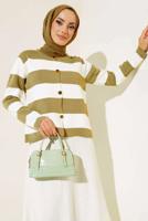 Tesettür giyim YEŞİL ÇİZGİLİ TRİKO HIRKA T 0503