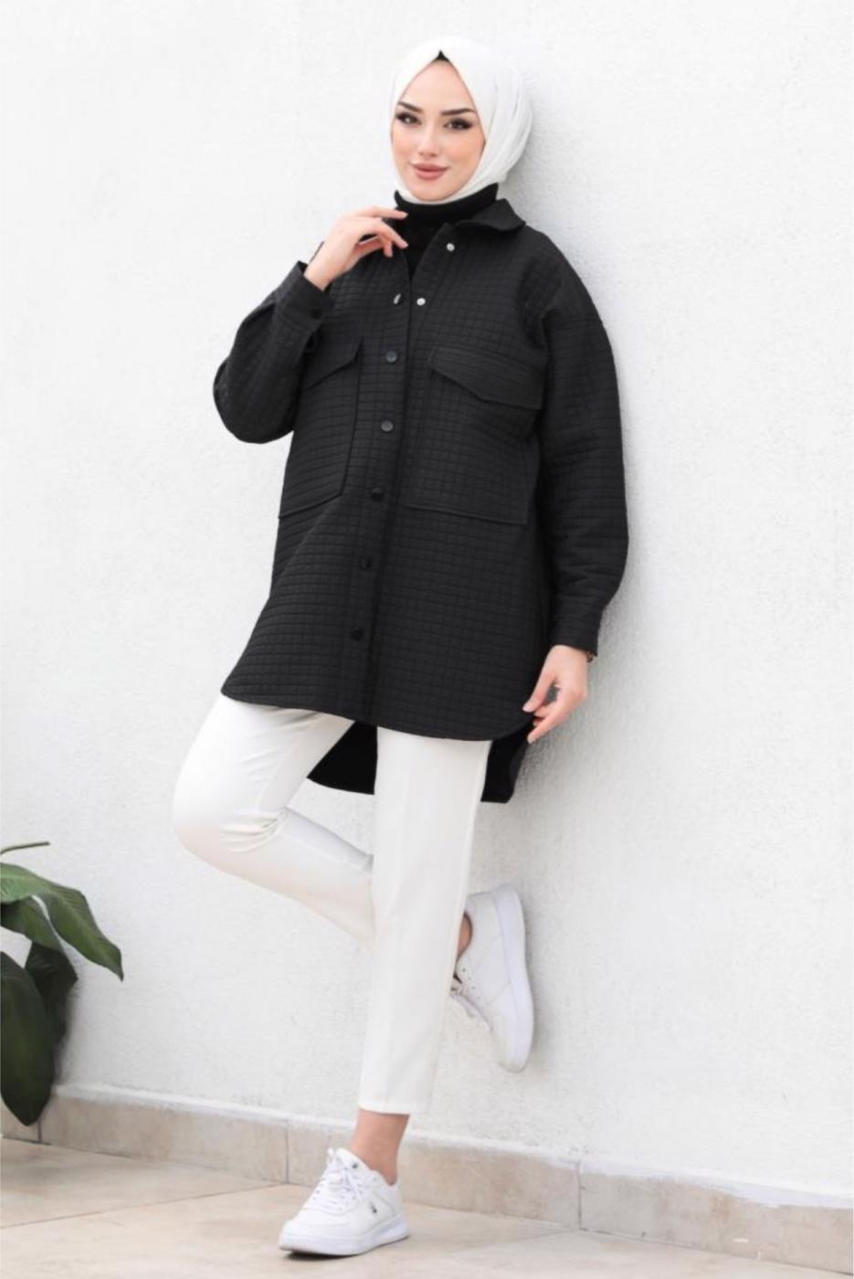 Tesettür giyim SİYAH KAPİTONE CEKET T 0563