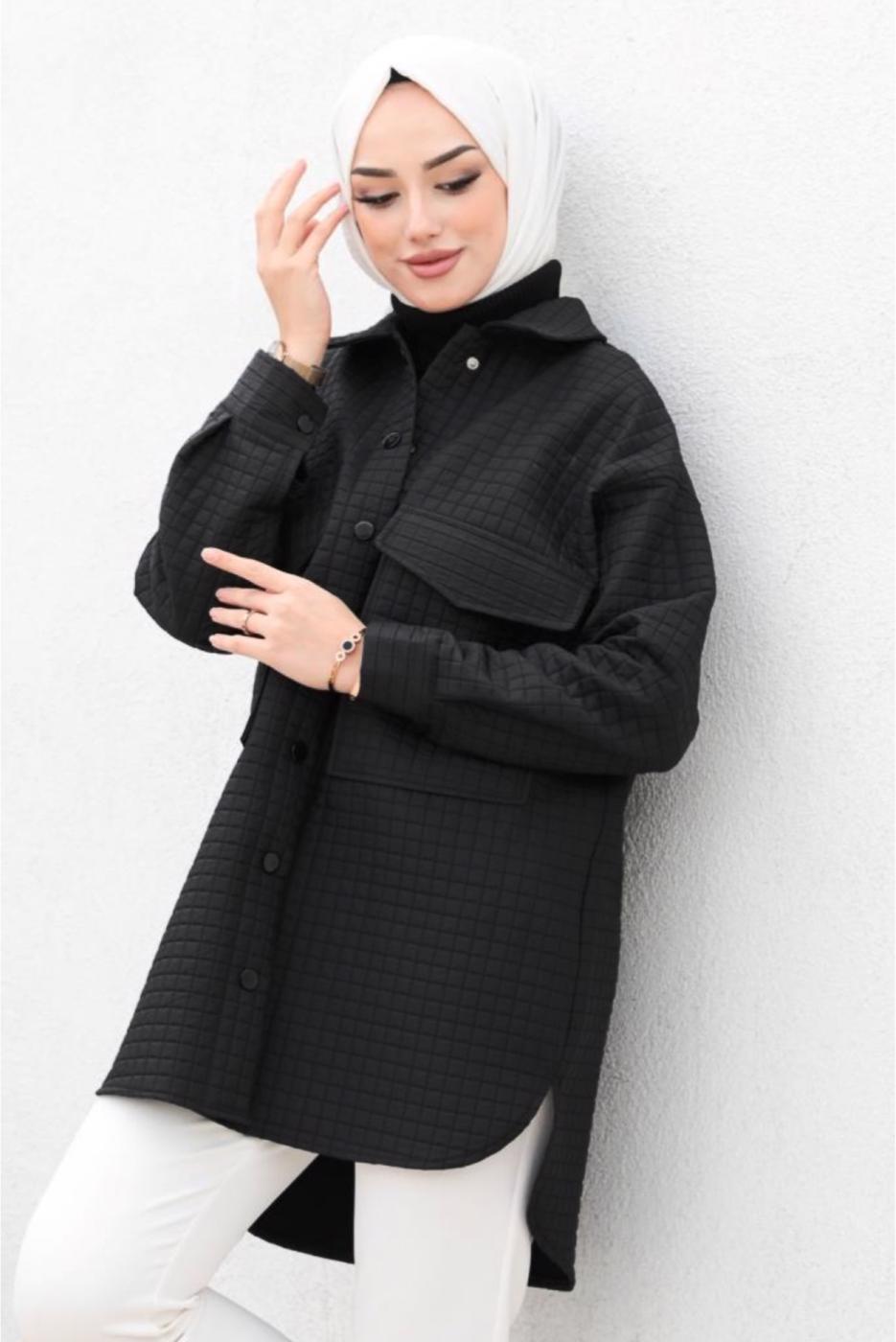 Tesettür giyim SİYAH KAPİTONE CEKET T 0563