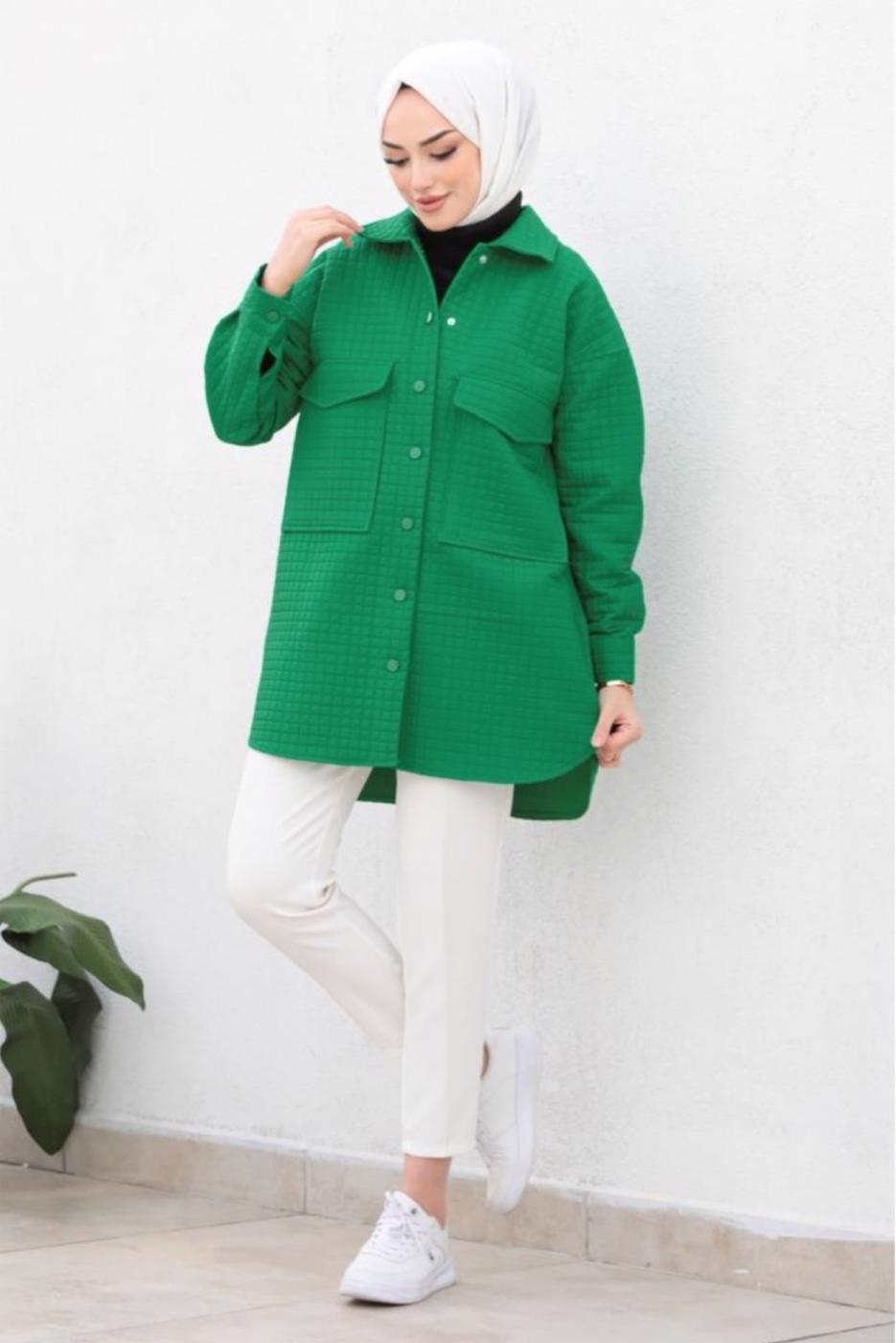 Hijab clothing GREEN QUILTED JACKET T 0563