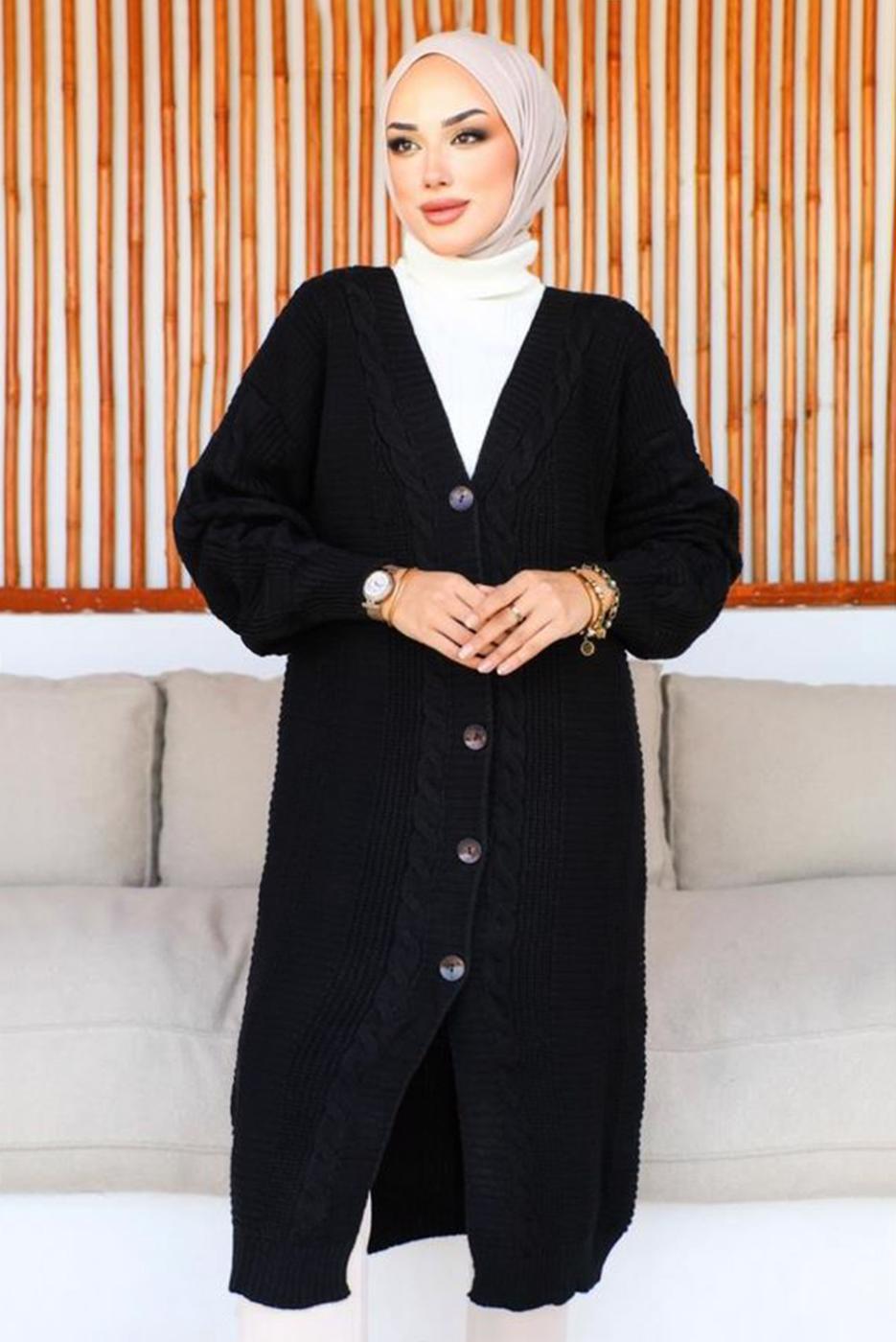 Tesettür giyim SİYAH UZUN TRİKO HIRKA T 0763