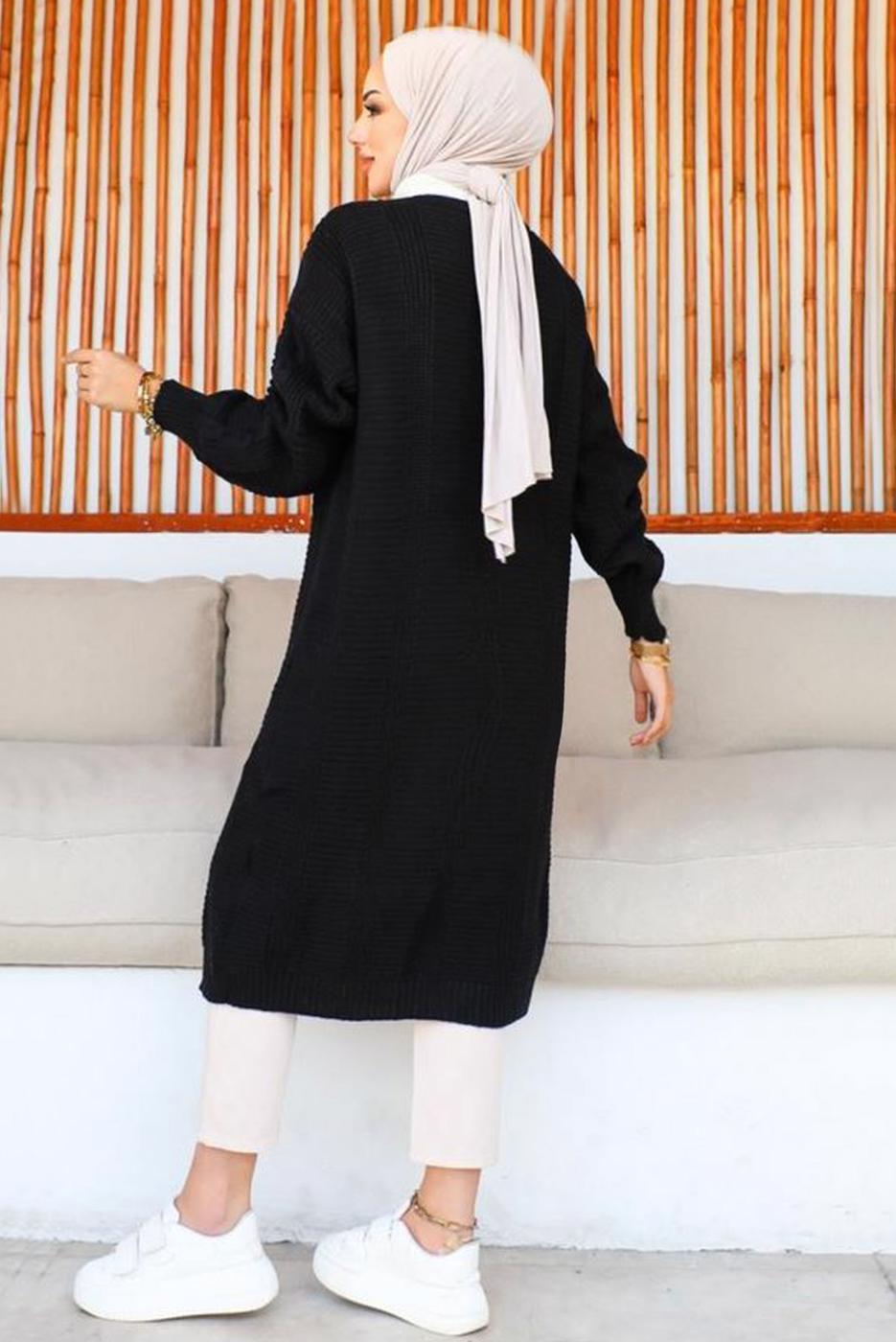 Tesettür giyim SİYAH UZUN TRİKO HIRKA T 0763