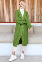 Tesettür giyim YEŞİL UZUN TRİKO HIRKA T 0763