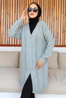 Tesettür giyim GRİ UZUN TRİKO HIRKA T 0763