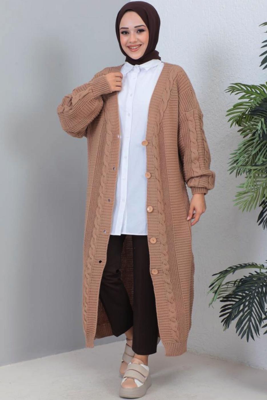 Vêtements hijab BRUN CARDIGAN LONG EN TRICOT T 0763
